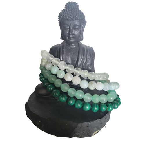 Good Luck & Good Fortune Crystal Bracelet Set – Malachite, Jade, Prasiolite & Aventurine for Prosperity & Abundance