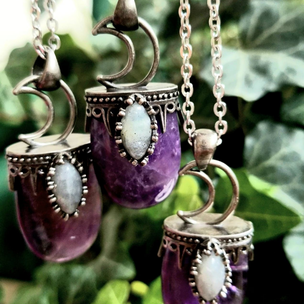 Amethyst Magic Moon Crystal Pendant Necklace
