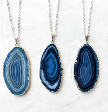 Silver Plated Blue Agate Pendant Necklace