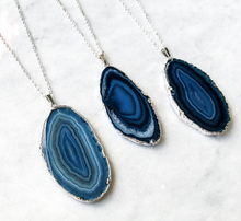 Silver Plated Blue Agate Pendant Necklace
