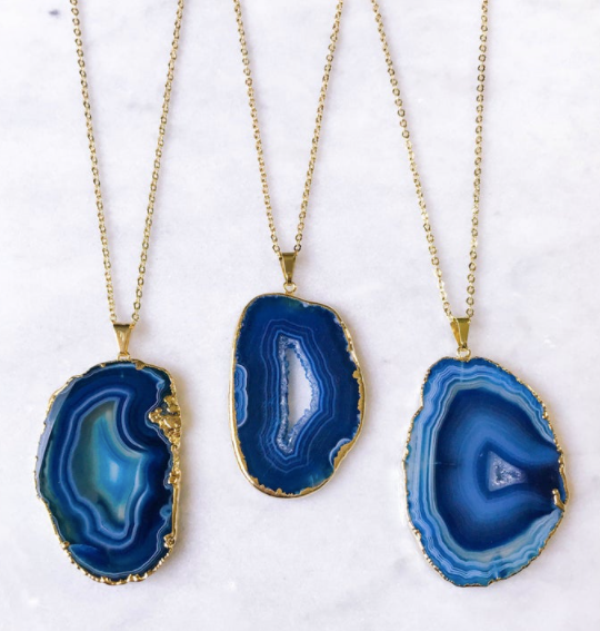 Gold Plated Blue Agate Pendant Necklace