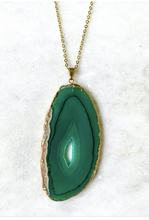 Gold Plated Greene Agate Pendant Necklace