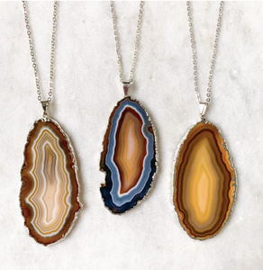 Silver Plated Natural Agate Pendant Necklace