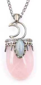 Rose Quartz Magic Moon Crystal Pendant Necklace
