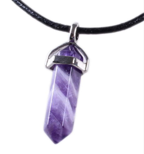 Amethyst Pendant with Faux Leather Cord Necklace