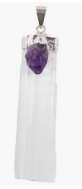 Selenite & Amethyst Pendant with Faux Leather Cord Necklace