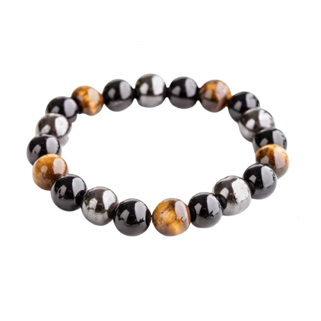 Triple Protection Bracelet – Tiger’s Eye, Hematite & Obsidian for Grounding, Energy Protection & Confidence