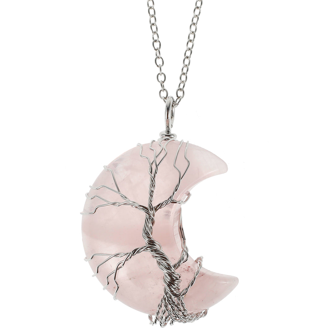 Rose Quartz Moon Tree of Life Necklace