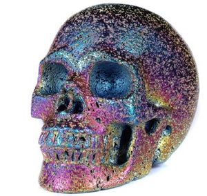 Carved 5" Titanium Aura Lava Stone Crystal Skull